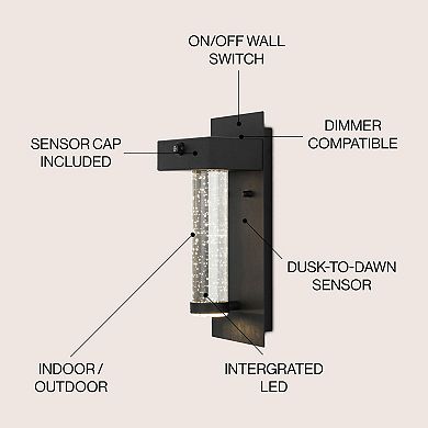 5.5" 1-light Industrial Iron/seeded Glass, Dusk-to-dawn Sensor Integrated Led Outdoor Sconce