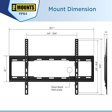 ProMounts Flat TV Wall Mount for TVs 42" - 84" Up to 143 lbs