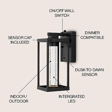 4.75" 1-light Vintage Iron/seeded Glass With Dusk-to-dawn Sensor Integrated Led Outdoor Sconce