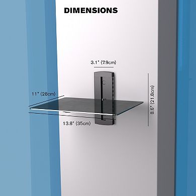 ProMounts Tempered Glass Floating Wall Shelf, Holds Up to 17.6 lbs
