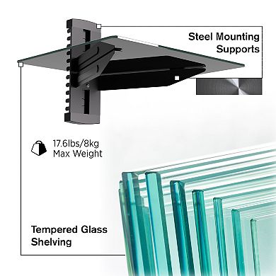 ProMounts Tempered Glass Floating Wall Shelf, Holds Up to 17.6 lbs