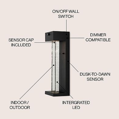 5.13" 1-light Industrial Iron/seeded Glass With Dusk-to-dawn Sensor Integrated Led Outdoor Sconce
