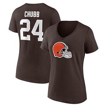 Women's Fanatics Branded Nick Chubb Brown Cleveland Browns Player Icon Name & Number V-Neck T-Shirt