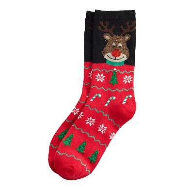 Women's Shine Reindeer Ugly Sweater Crew Socks