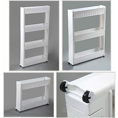 Slim Storage Cabinet Organizer 4 Shelf Rolling Pull Out Cart Rack Tower With Wheels