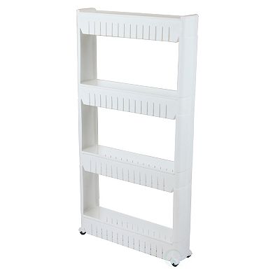 Slim Storage Cabinet Organizer 4 Shelf Rolling Pull Out Cart Rack Tower With Wheels