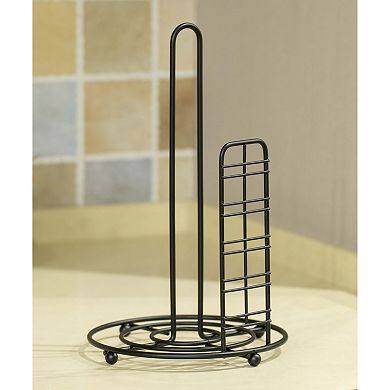 Freestanding Round Single Roll Sturdy Black Iron Towel Paper Holder Stand Roll Dispenser