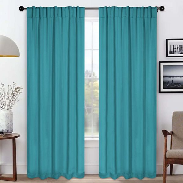 SUPERIOR Solid Blackout Back Tab Curtain Panel Set - Aqua (42X108)