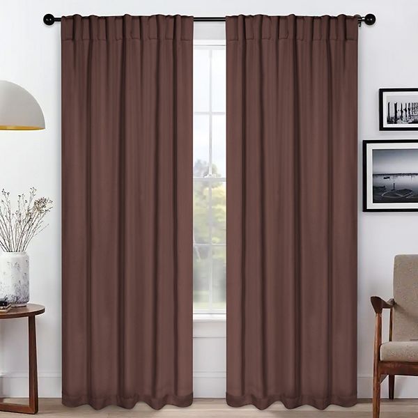 Superior Solid Blackout Back Tab Curtains, Set of 2, 52" x 96", Cappuccino