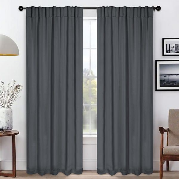 SUPERIOR Solid Blackout Back Tab Curtain Panel Set - Gray (52X108)