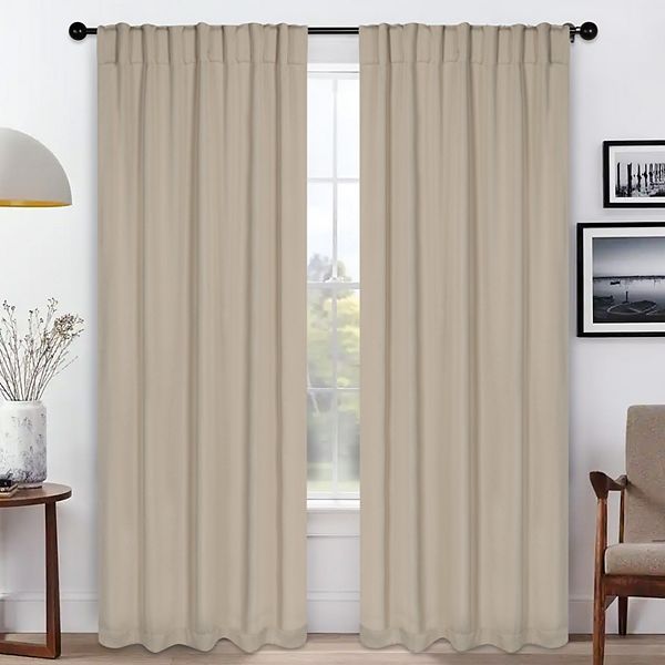 SUPERIOR Solid Blackout Back Tab Curtain Panel Set - Ivory (52X96)