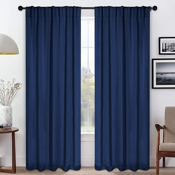 Superior Solid Blackout Back Tab Curtains, Set of 2, 42" x 108", Navy Blue