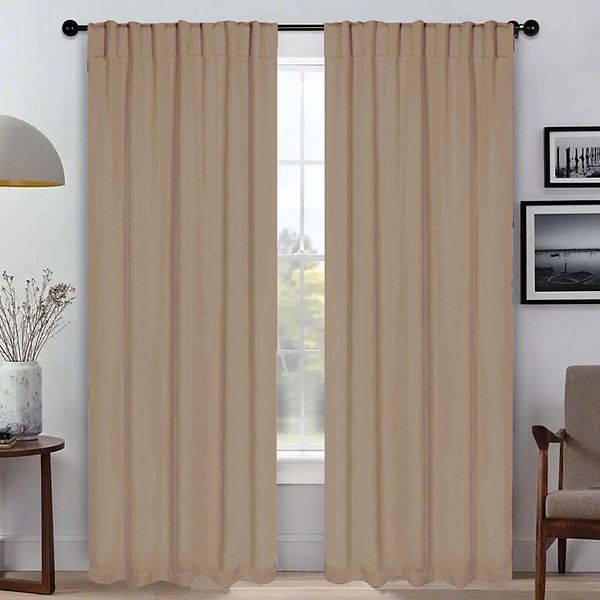 Superior Solid Blackout Back Tab Curtains, Set of 2, 52" x 108", Smoked Ash