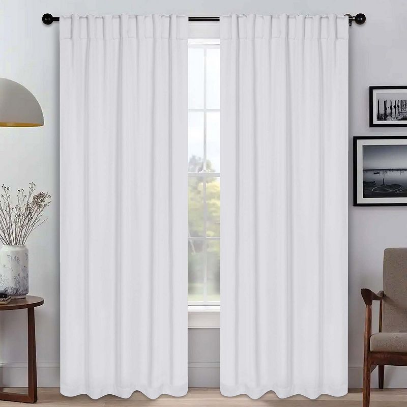 Superior Solid Blackout Back Tab Curtains  Set of 2  52  x 108   Snow White