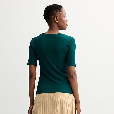 Petite Nine West Fitted Elbow Sleeve Tee