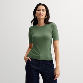 Petite Nine West Fitted Elbow Sleeve Tee