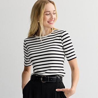 Petite Nine West Fitted Elbow Sleeve Tee