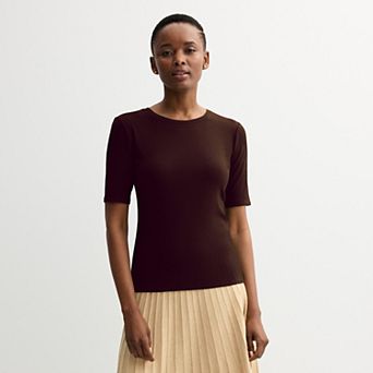 Petite Nine West Fitted Elbow Sleeve Tee