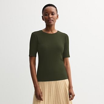 Petite Nine West Fitted Elbow Sleeve Tee