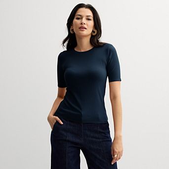 Petite Nine West Fitted Elbow Sleeve Tee