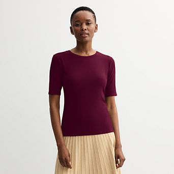 Petite Nine West Fitted Elbow Sleeve Tee