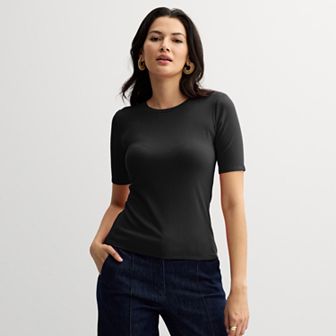 Petite Nine West Fitted Elbow Sleeve Tee