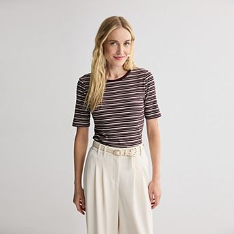 Petite Nine West Fitted Elbow Sleeve Tee