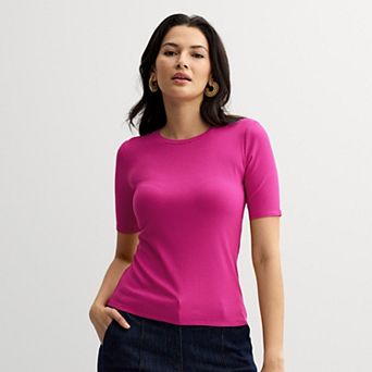 Petite Nine West Fitted Elbow Sleeve Tee