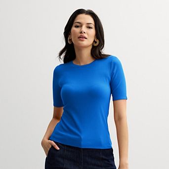Petite Nine West Fitted Elbow Sleeve Tee