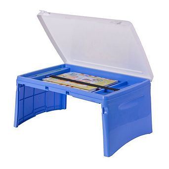 Kids Portable Fold-able Plastic Lap Tray, Blue And White