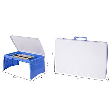 Kids Portable Fold-able Plastic Lap Tray, Blue And White