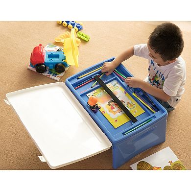 Kids Portable Fold-able Plastic Lap Tray, Blue And White