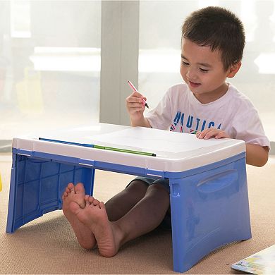 Kids Portable Fold-able Plastic Lap Tray, Blue And White