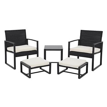 5 pc Outdoor Patio Conversation Bistro Set with 2 Armchairs, 2 Ottomans and 1 Coffee Table