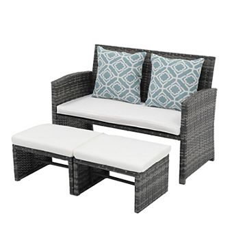 Outdoor Loveseat 3 pc Patio Furniture Set Outdoor Conversation Set Wicker Love Seat With Ottoman