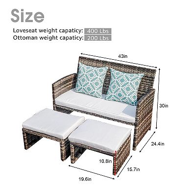 Outdoor Loveseat 3 Piece Patio Furniture Set Outdoor Conversation Set Wicker Love Seat With Ottoman