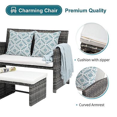 Outdoor Loveseat 3 Piece Patio Furniture Set Outdoor Conversation Set Wicker Love Seat With Ottoman