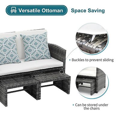 Outdoor Loveseat 3 Piece Patio Furniture Set Outdoor Conversation Set Wicker Love Seat With Ottoman