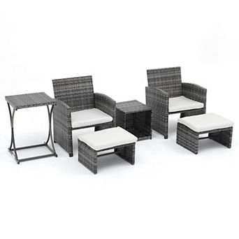 6 pc Patio Furniture Conversation Set With Ottoman