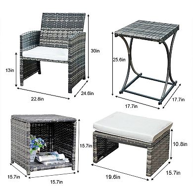 6 Piece Patio Furniture Conversation Set With Ottoman