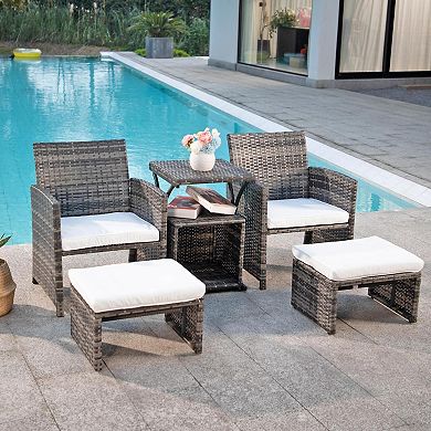 6 Piece Patio Furniture Conversation Set With Ottoman