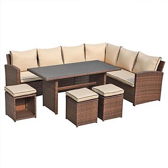 7 pc Patio Furniture Set, All Weather Wicker Outdoor Sectional Sofa Conversation Set