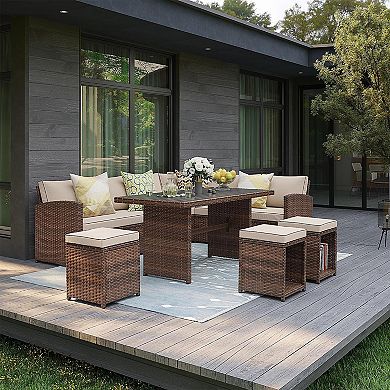 7 Piece Patio Furniture Set, All Weather Wicker Outdoor Sectional Sofa Conversation Set