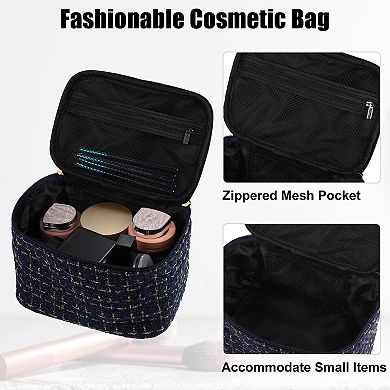 Makeup Bag Cosmetic Travel Bag Case Woolen Large Makeup Bag Organizer Bag For Women Plaid Pattern