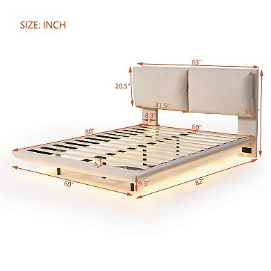 Queen Size Platform Bed With Usb Ports And Sensor Light