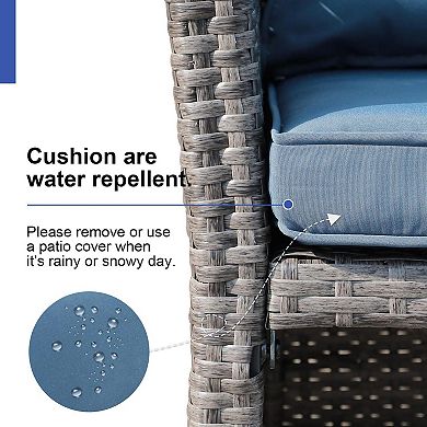 Outdoor Patio Furniture Wicker Love-seat And Coffee Table Set, With Built-in Storage Bin