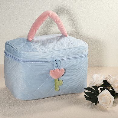 Corduroy Makeup Bag Large Cosmetic Bag Aesthetic Cute Tulip Flower Pattern Makeup Bag