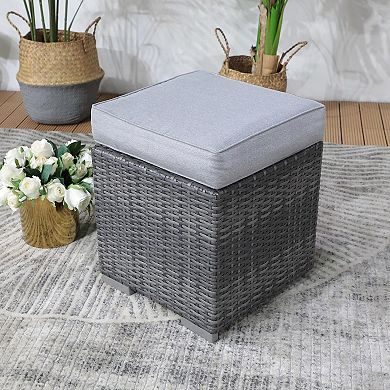 2 Pieces Assembled Outdoor Patio Rattan Wicker Ottoman Stools