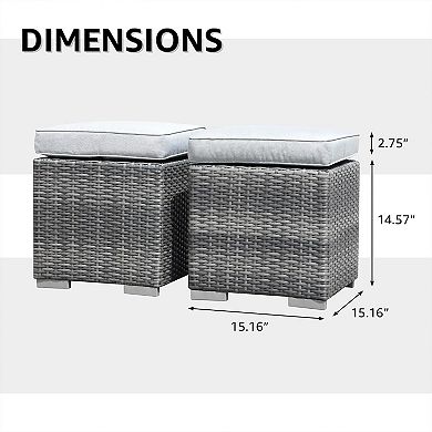 2 Pieces Assembled Outdoor Patio Rattan Wicker Ottoman Stools
