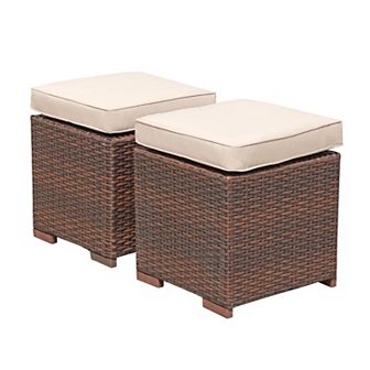 2 pc Assembled Outdoor Patio Rattan Wicker Ottoman Stools